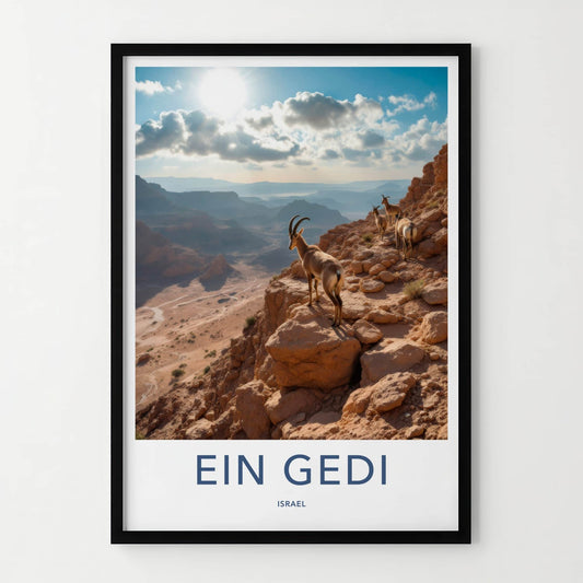Ein Gedi Poster - Israel Travel Art - Ibex Desert Cliff Home Decor