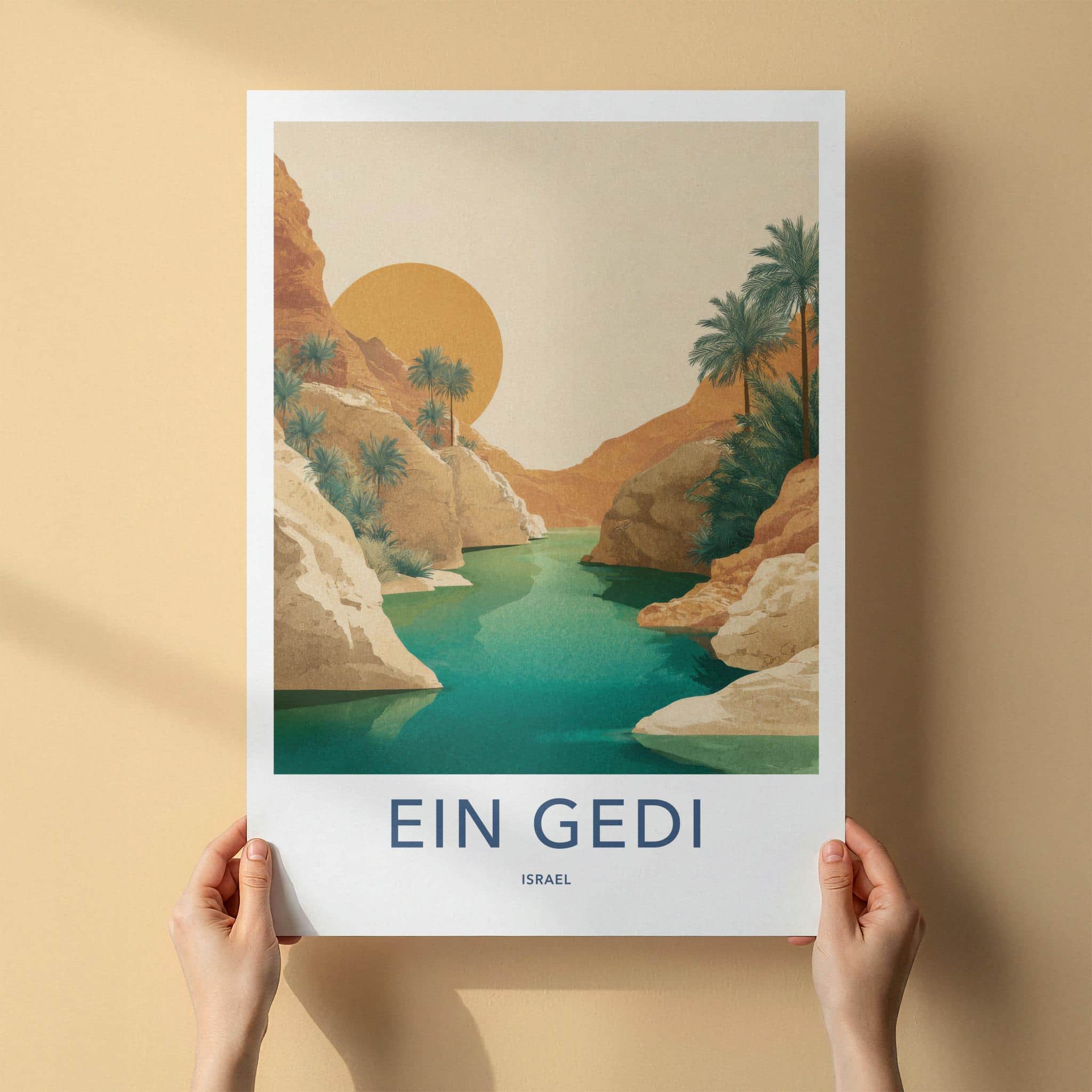 Ein Gedi Poster - Israel Travel Art - Turquoise Oasis Canyon Home Decor