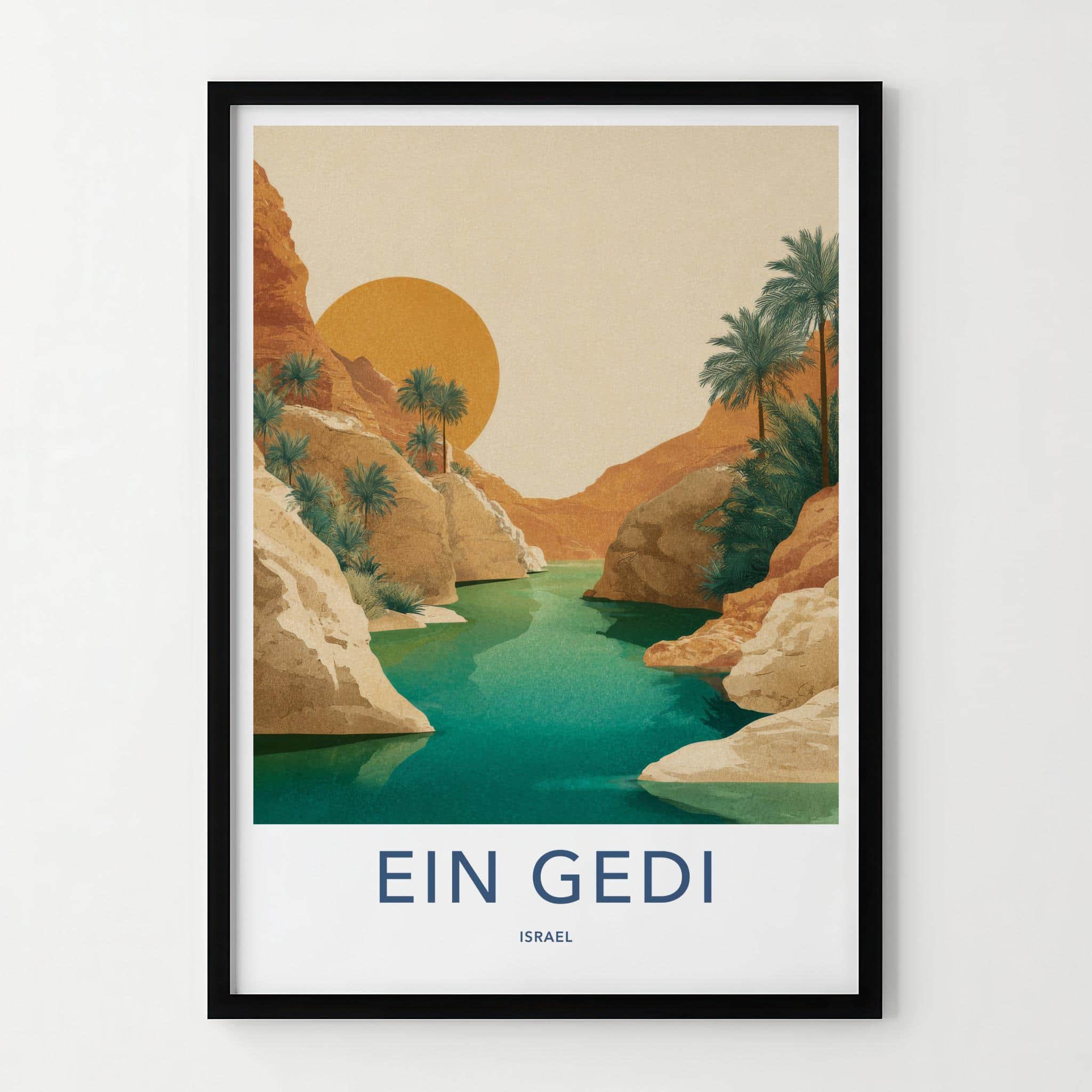 Ein Gedi Poster - Israel Travel Art - Turquoise Oasis Canyon Home Decor