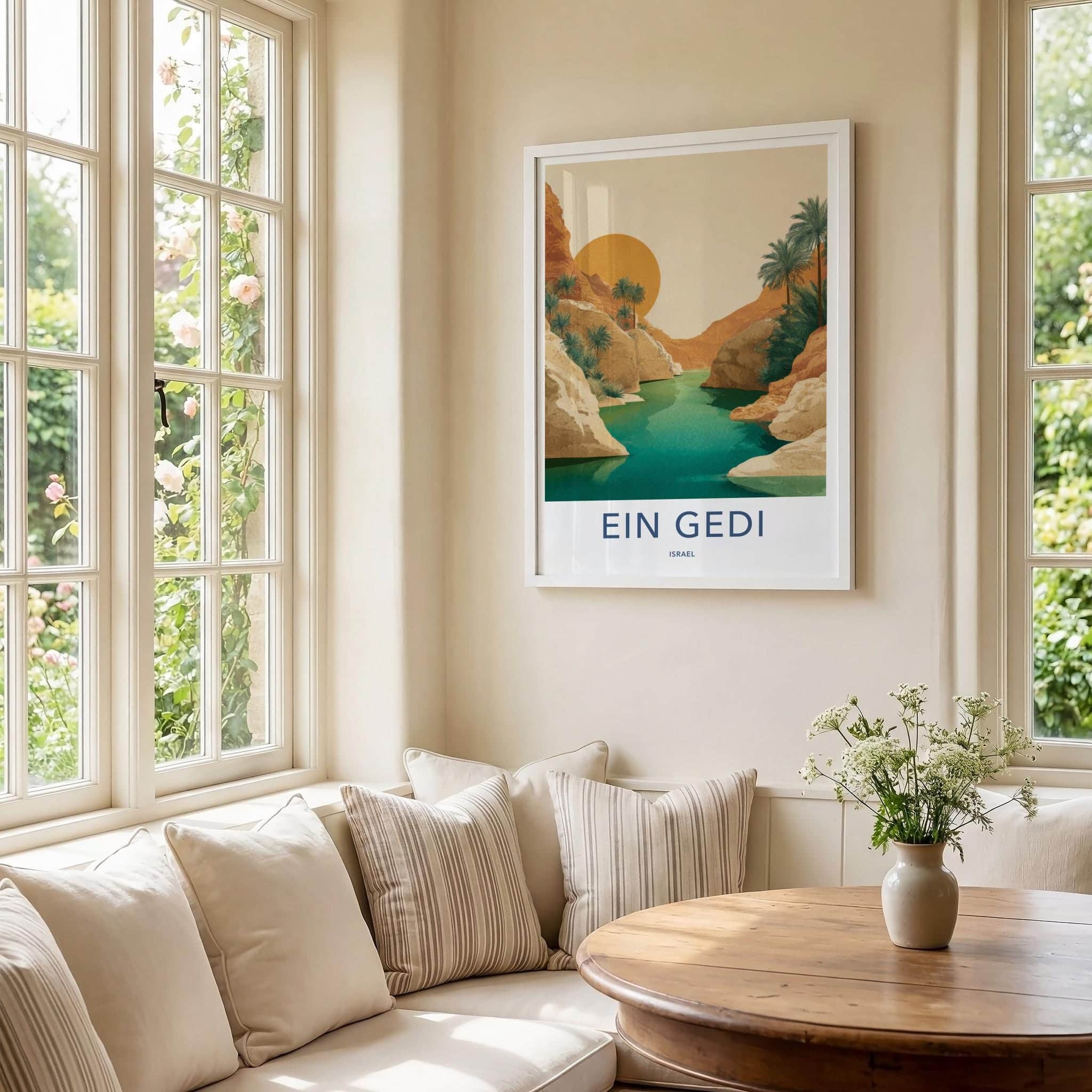 Ein Gedi Poster - Israel Travel Art - Turquoise Oasis Canyon Home Decor
