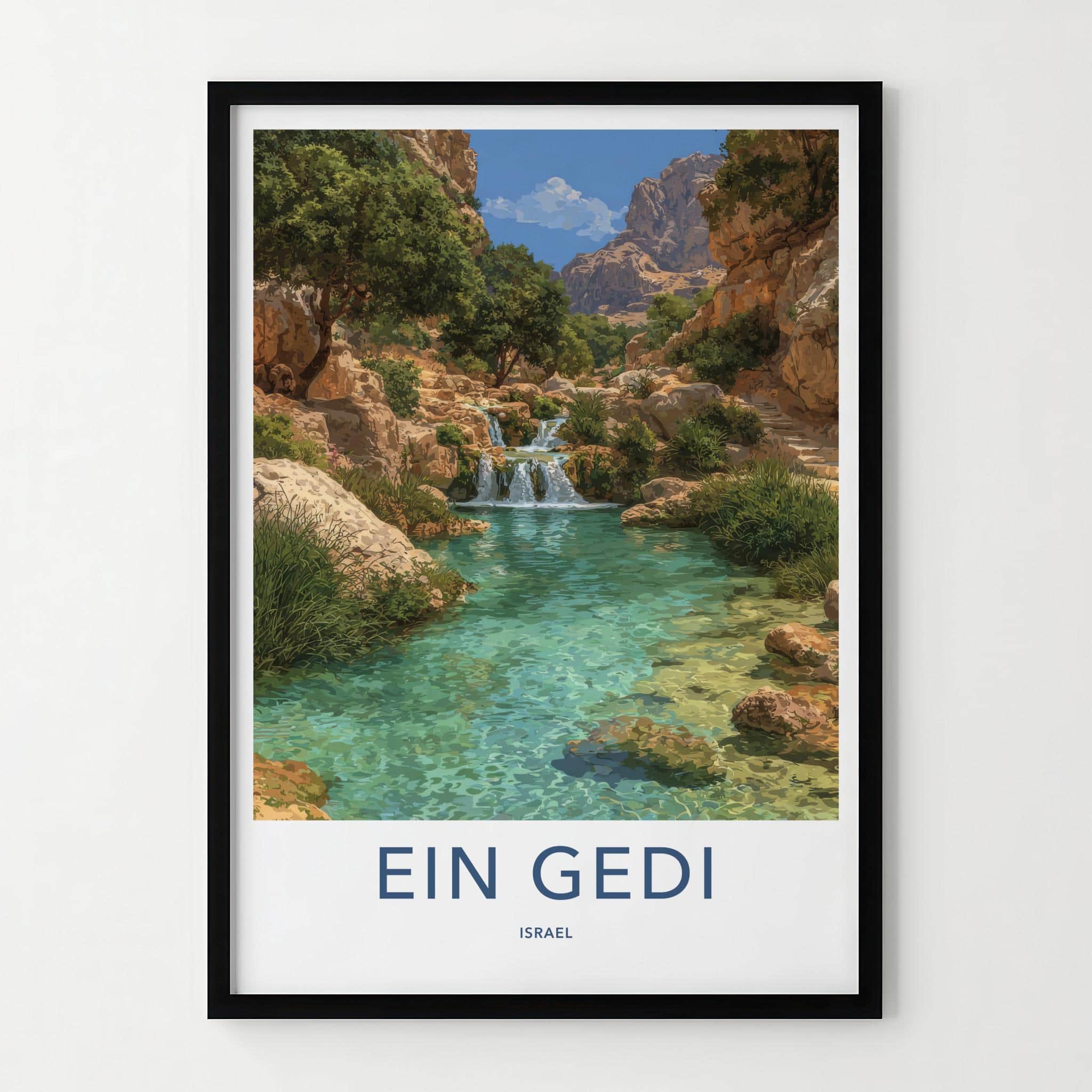 Ein Gedi Poster - Israel Travel Print - Oasis waterfalls turquoise Home Decor