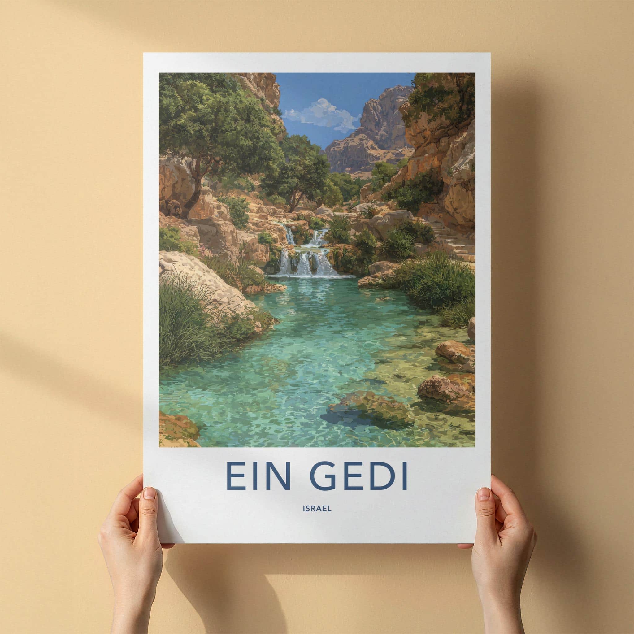 Ein Gedi Poster - Israel Travel Print - Oasis waterfalls turquoise Home Decor