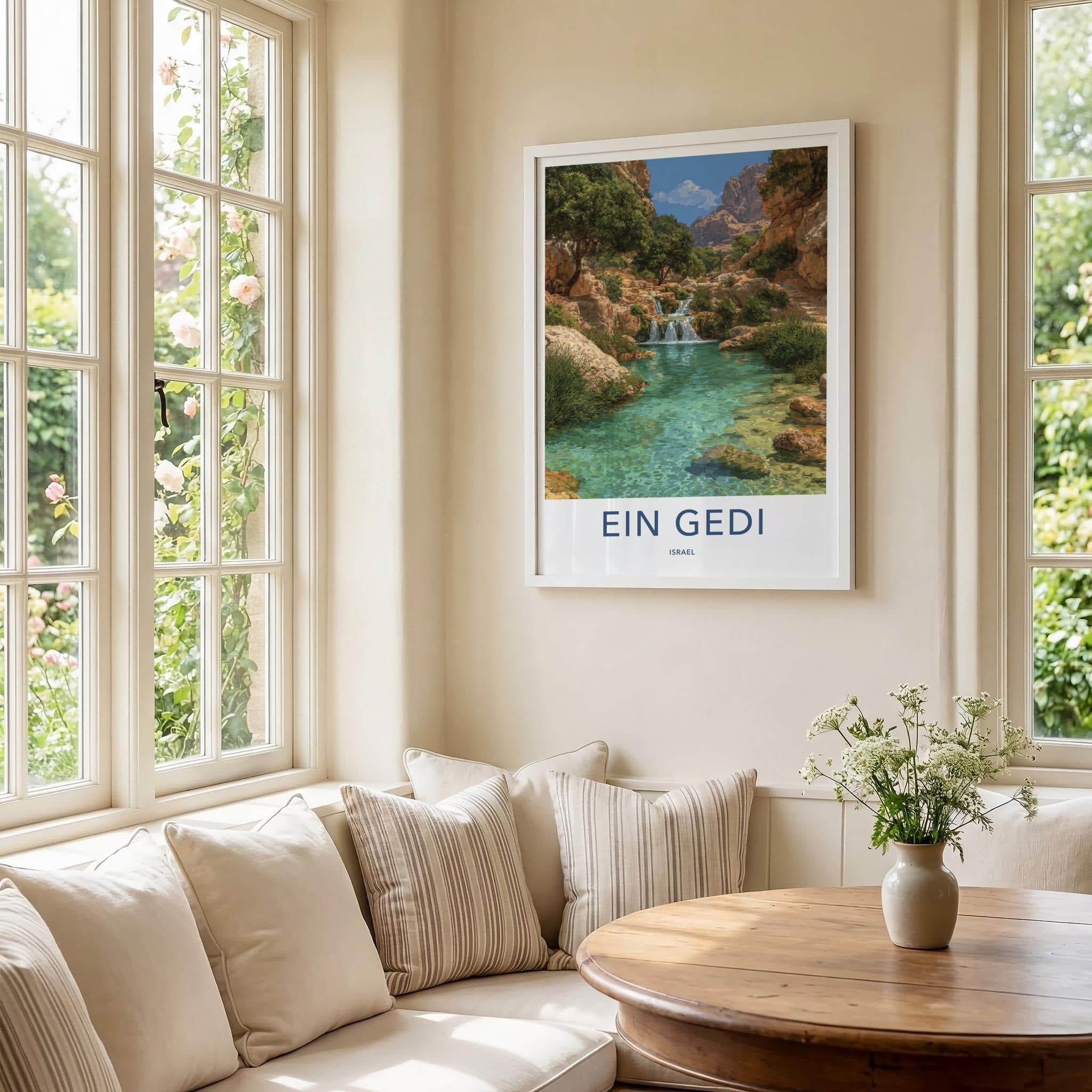 Ein Gedi Poster - Israel Travel Print - Oasis waterfalls turquoise Home Decor