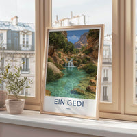 Ein Gedi Poster - Israel Travel Print - Oasis waterfalls turquoise Home Decor