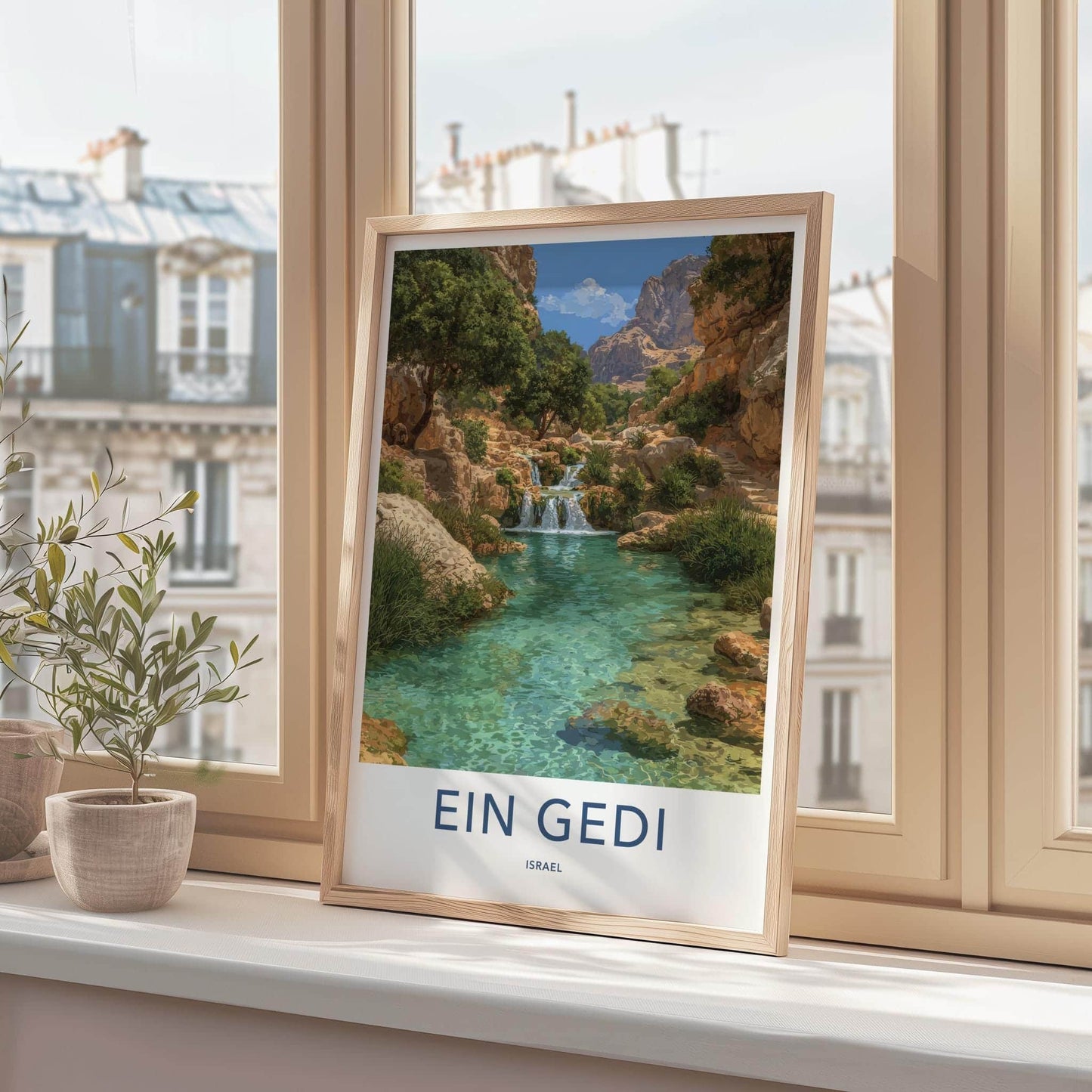 Ein Gedi Poster - Israel Travel Print - Oasis waterfalls turquoise Home Decor