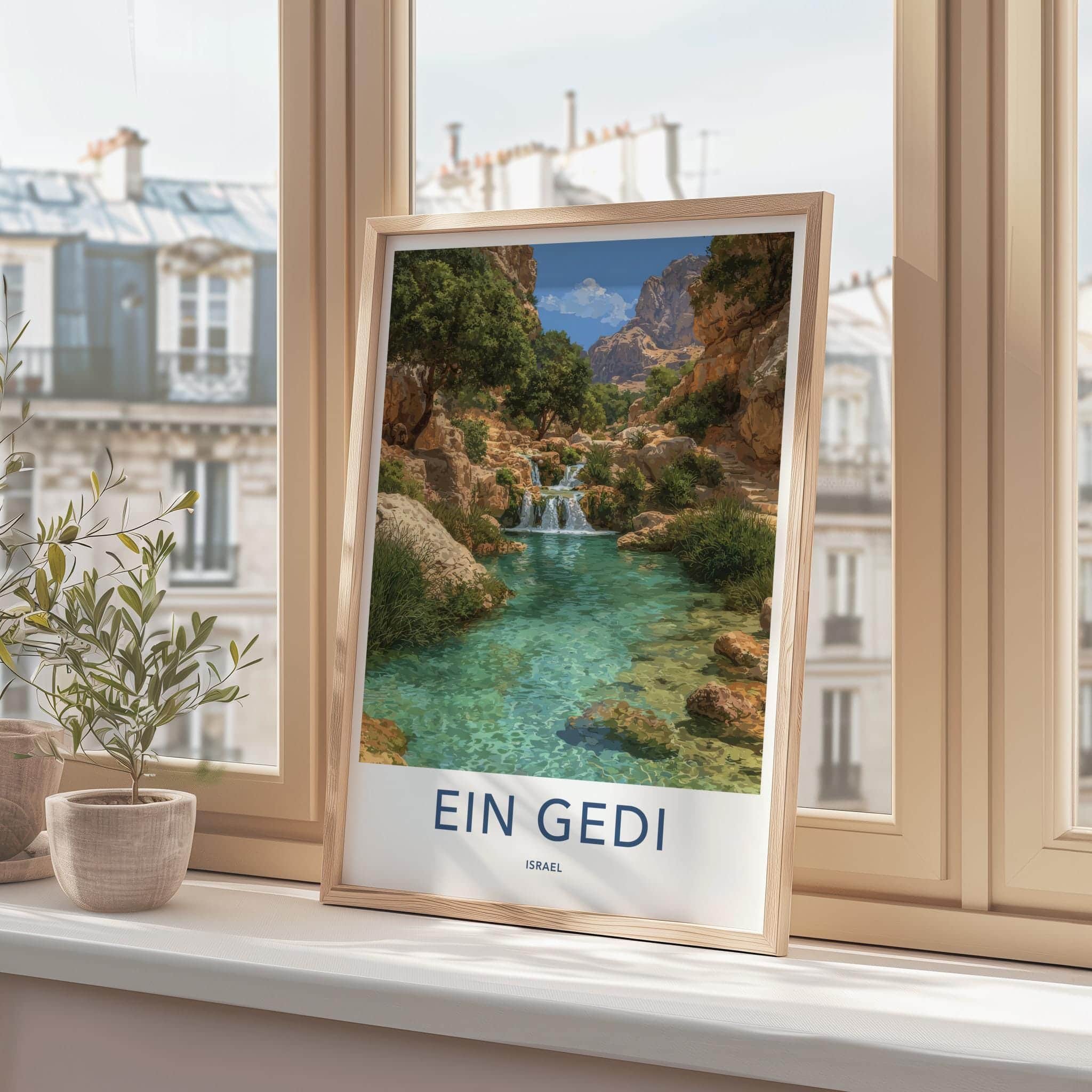 Ein Gedi Poster - Israel Travel Print - Oasis waterfalls turquoise Home Decor