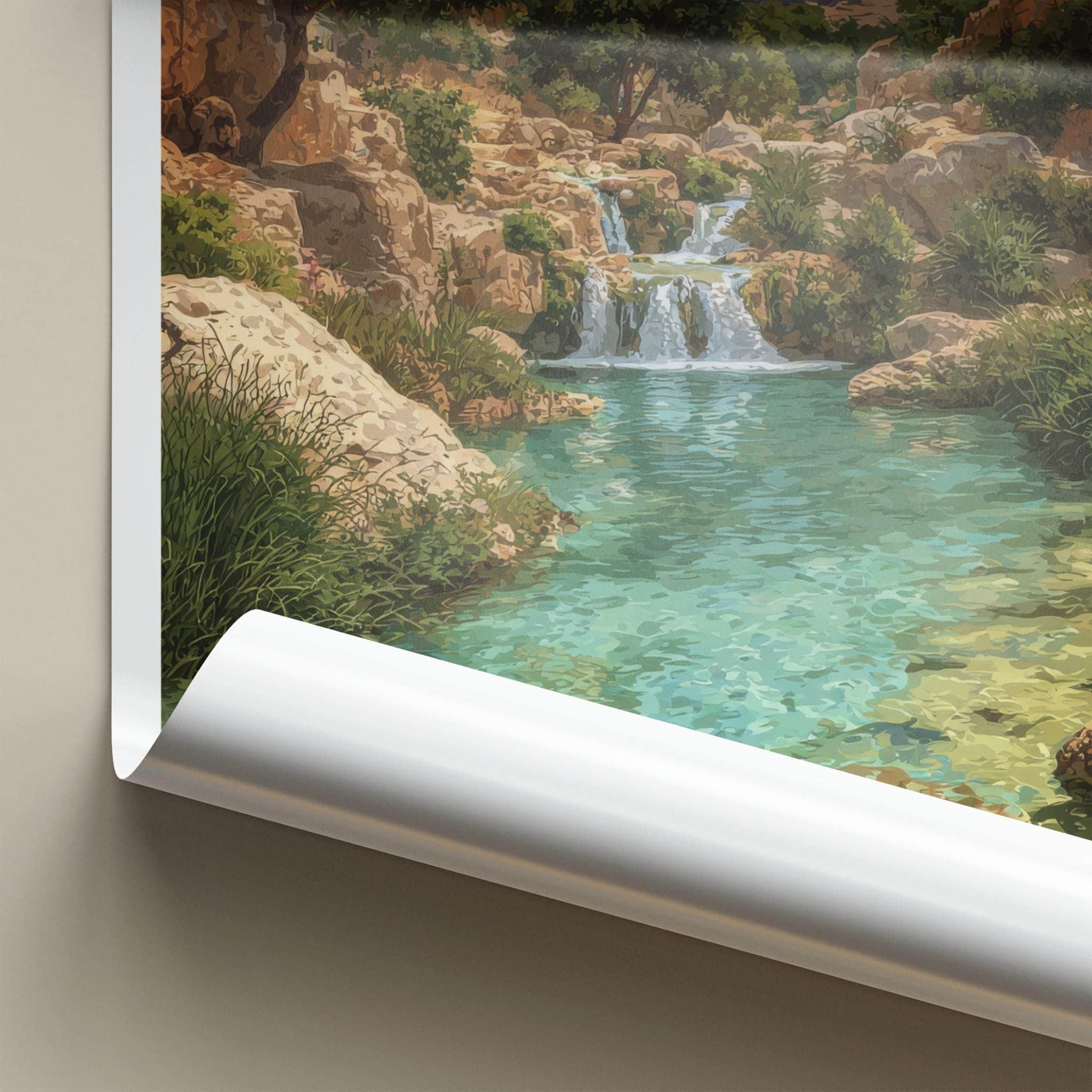 Ein Gedi Poster - Israel Travel Print - Oasis waterfalls turquoise Home Decor