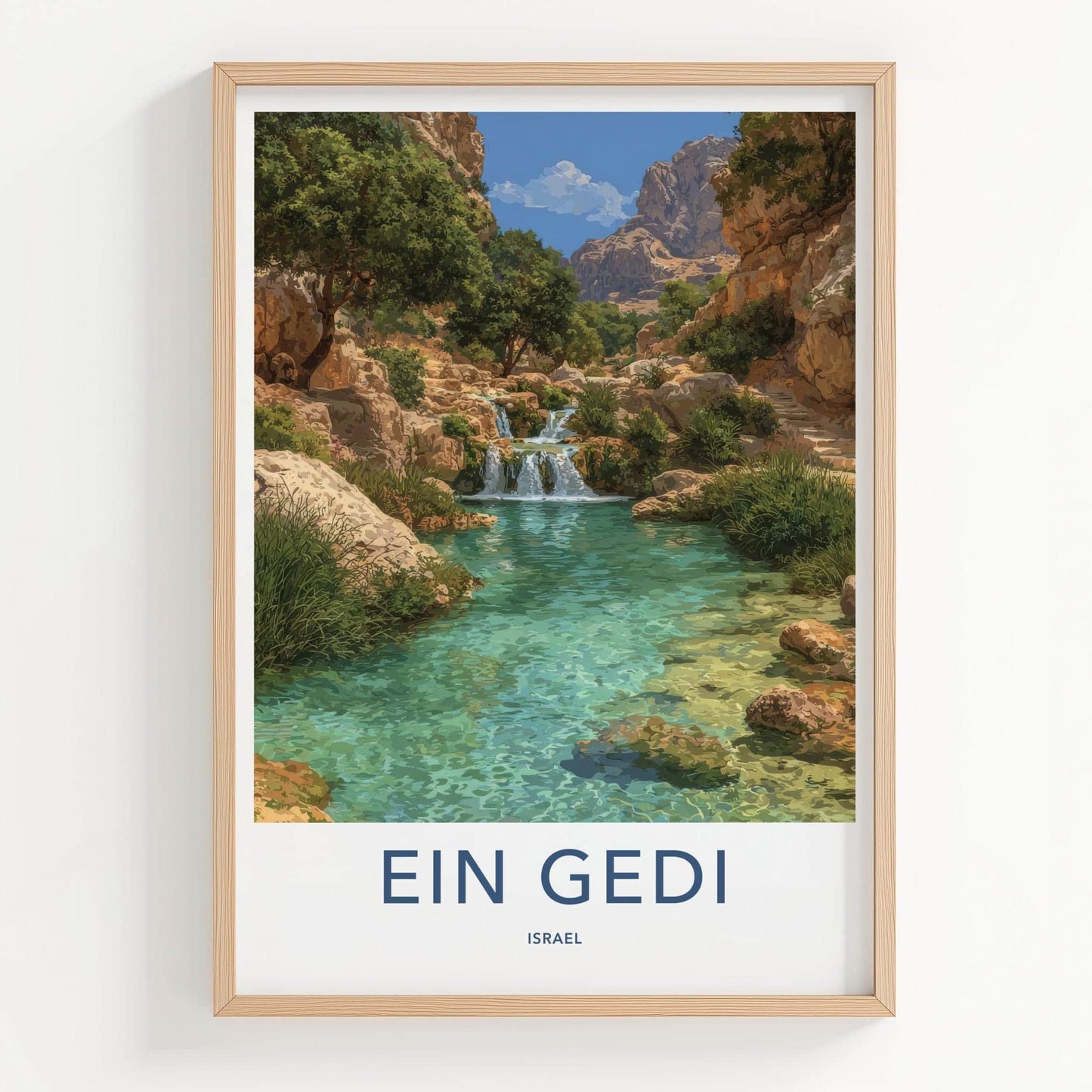 Ein Gedi Poster - Israel Travel Print - Oasis waterfalls turquoise Home Decor