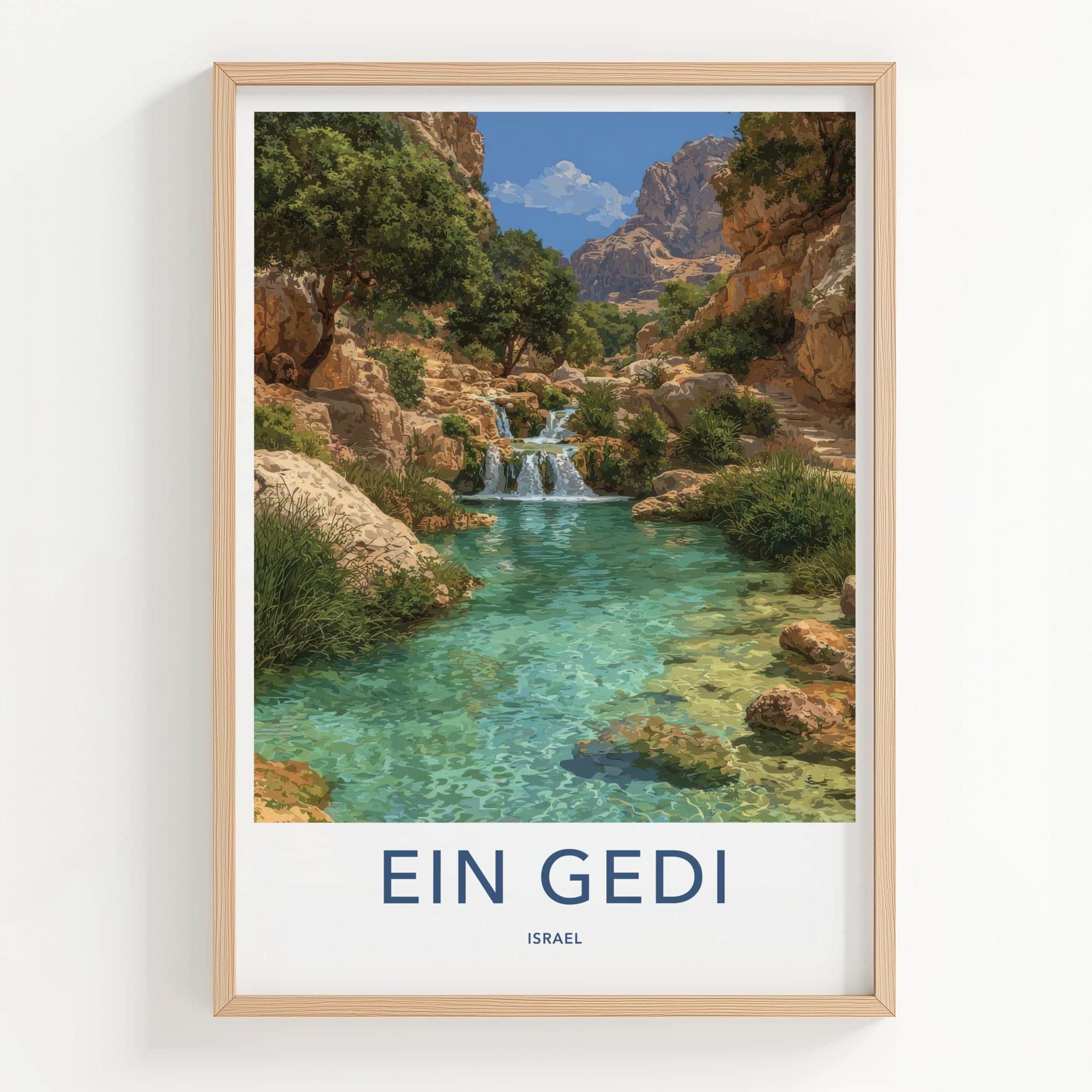 Ein Gedi Poster - Israel Travel Print - Oasis waterfalls turquoise Home Decor