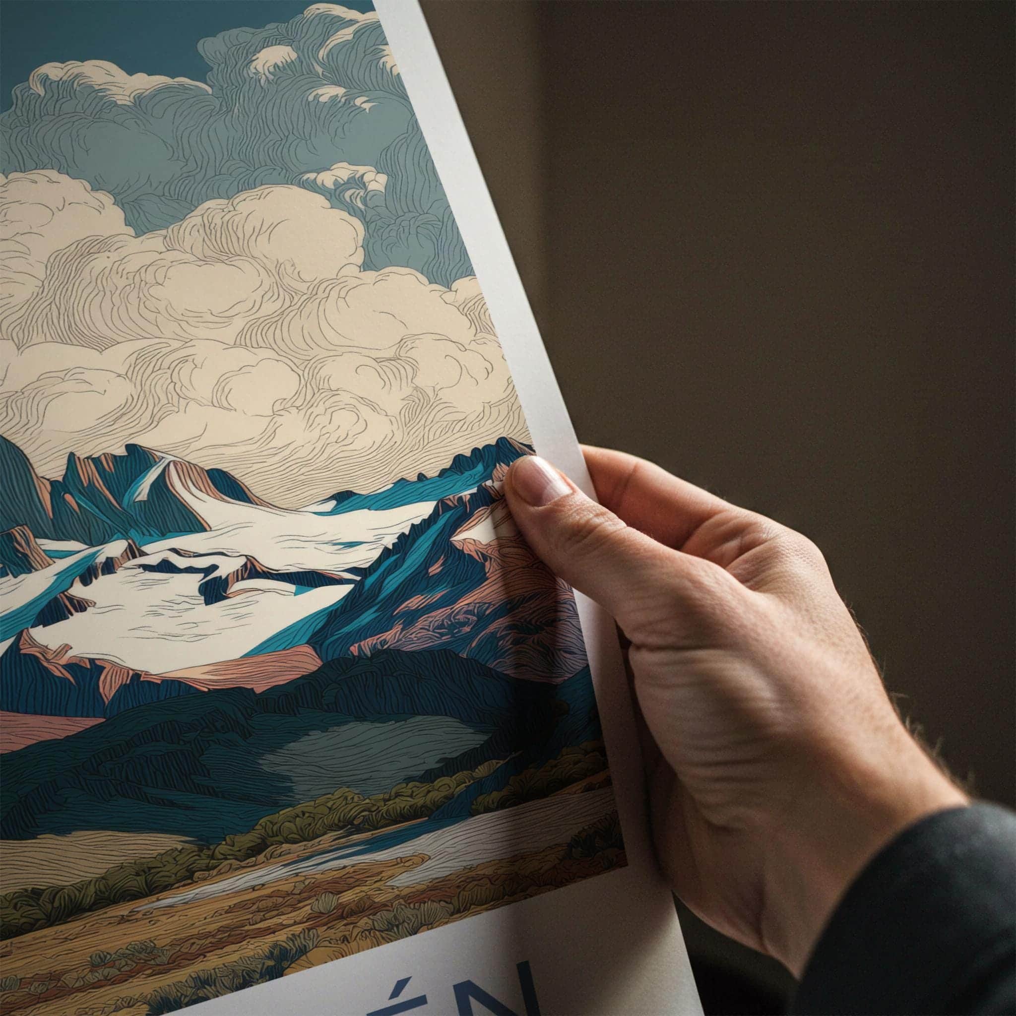 El Chalten Poster - Argentina Travel Art - Textured Mountain Peak Home Decor