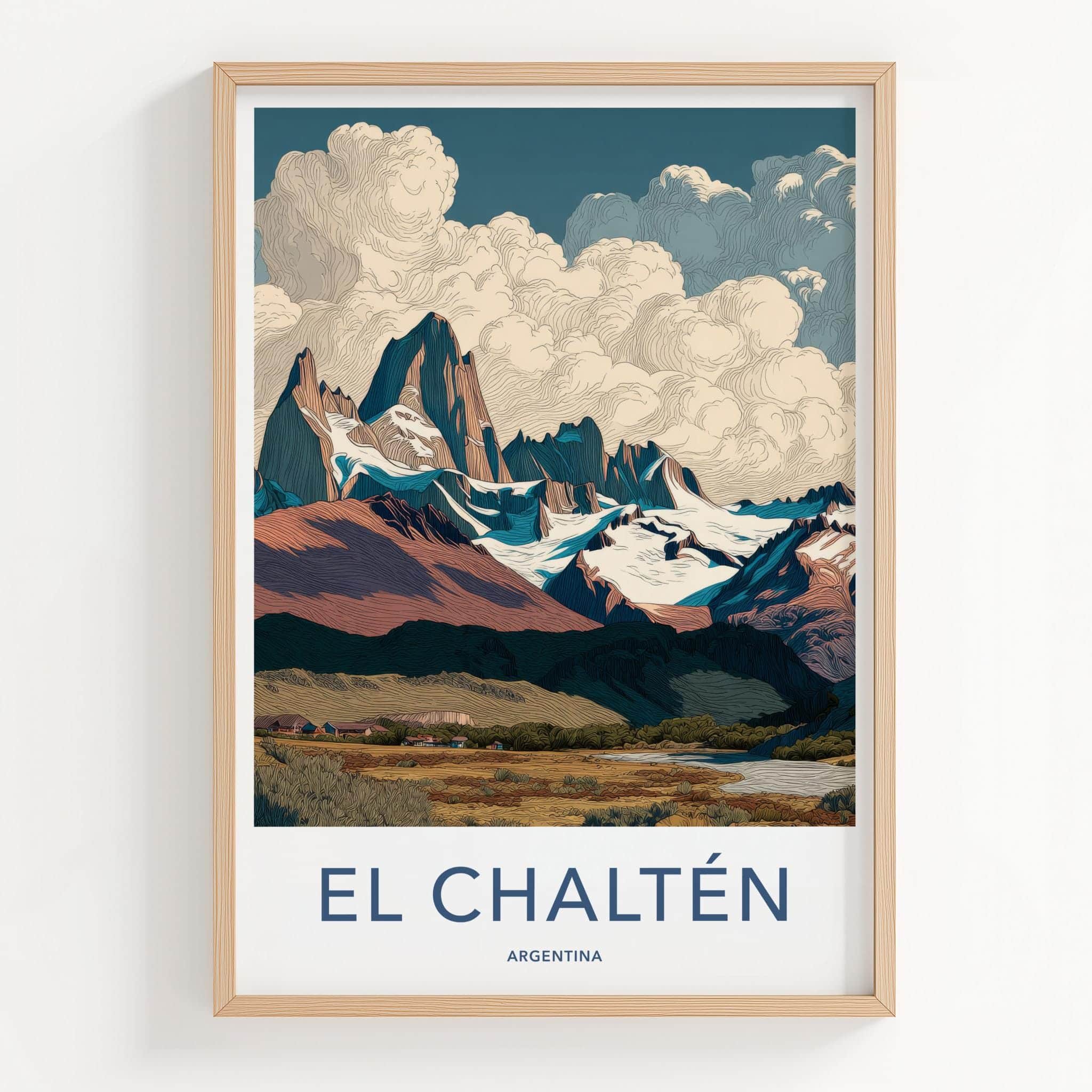 El Chalten Poster - Argentina Travel Art - Textured Mountain Peak Home Decor