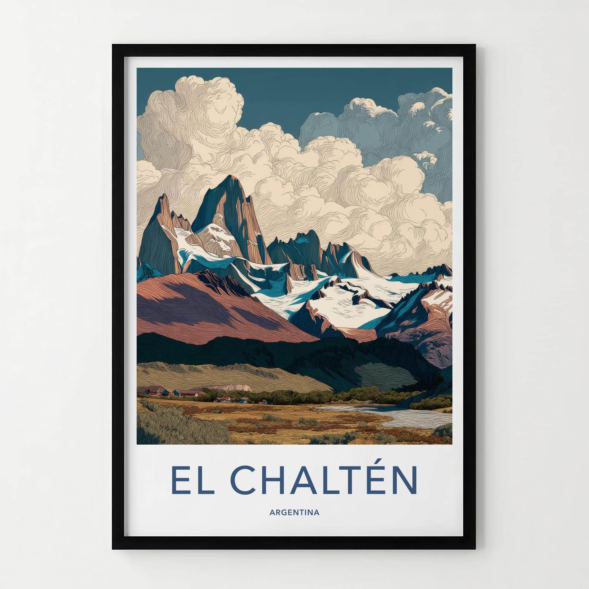 El Chalten Poster - Argentina Travel Art - Textured Mountain Peak Home Decor