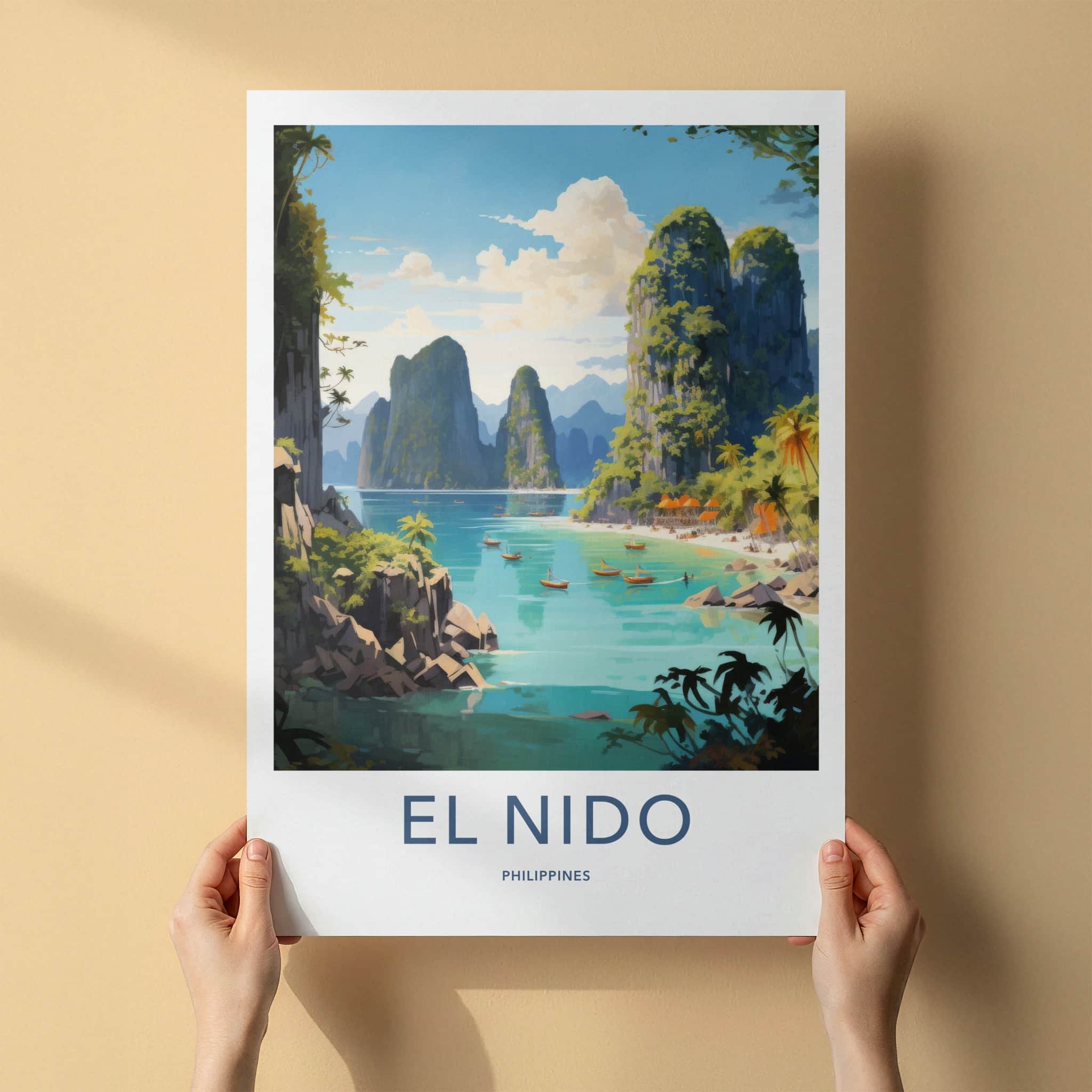 El Nido Poster - Philippines Travel Art - Clear Lagoon Boats Home Decor