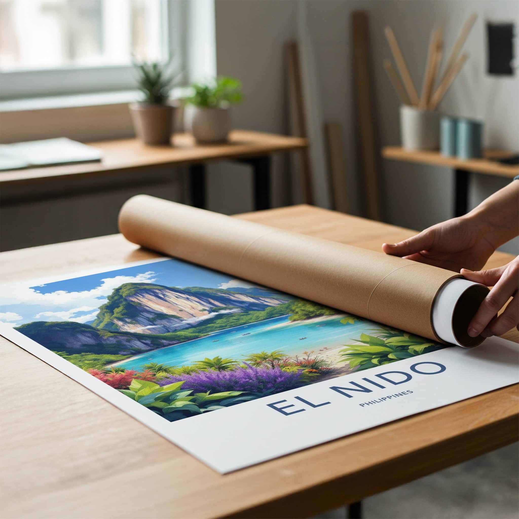 El Nido Poster - Philippines Travel Art - Lush Island Cove Home Decor