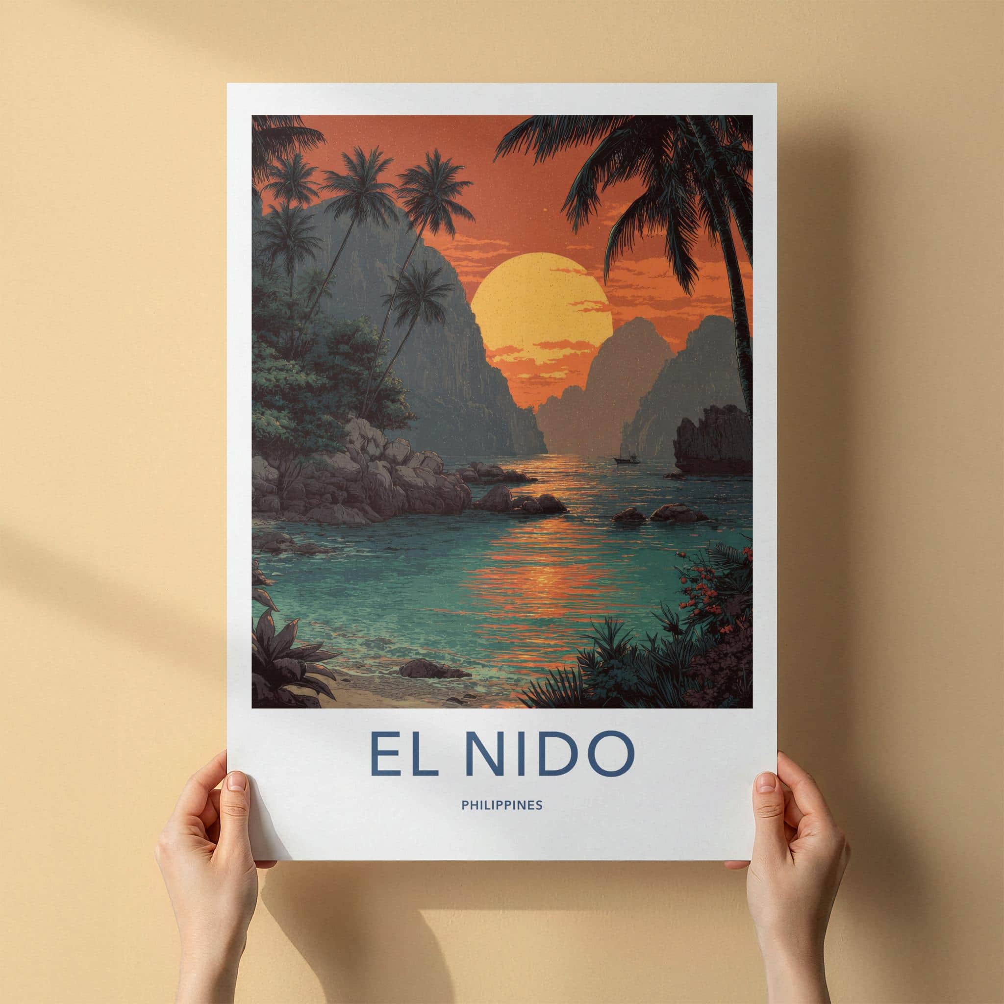 El Nido Poster - Philippines Travel Art - Orange Sky Bay Home Decor