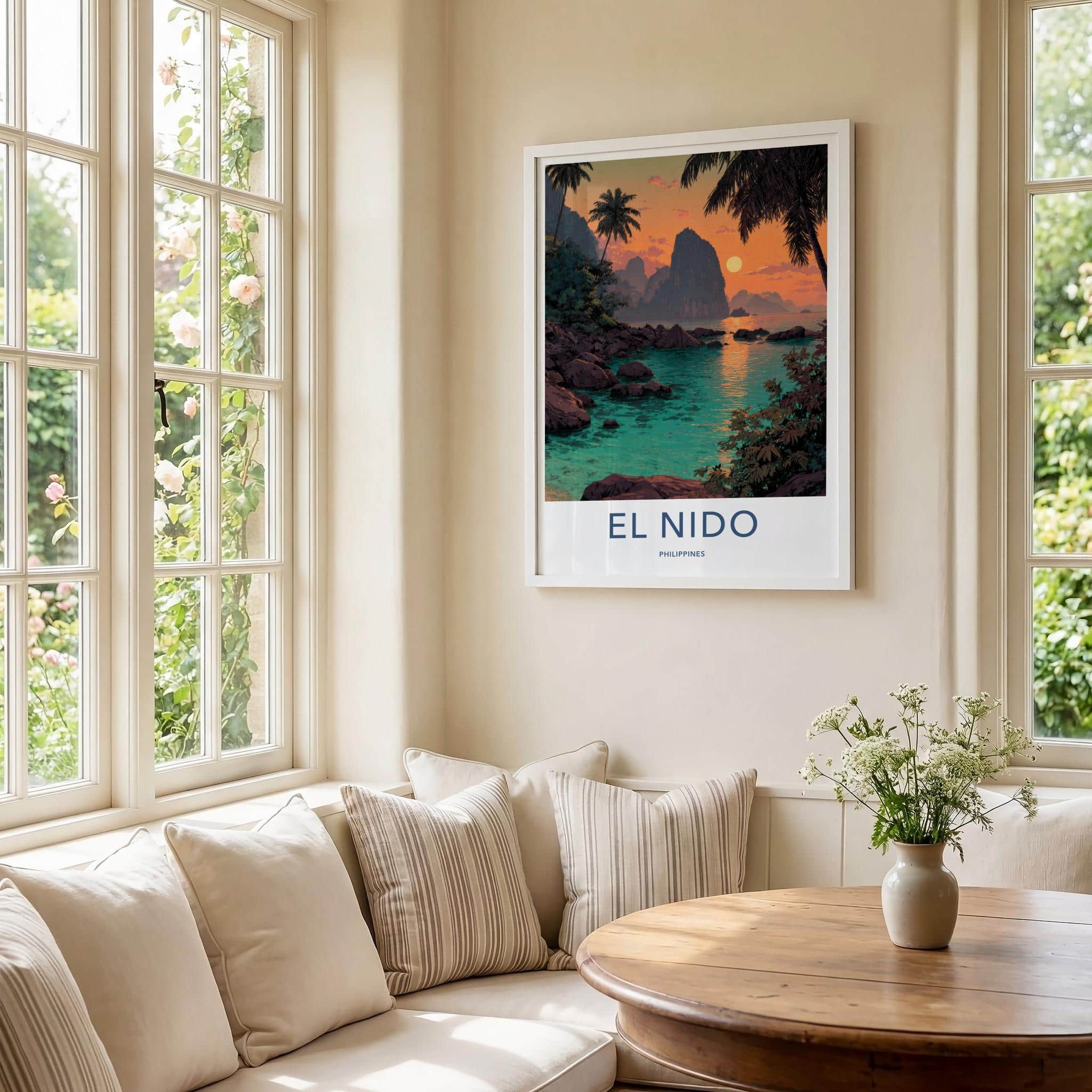 El Nido Poster - Philippines Travel Art - Tropical Bay Sunset Home Decor