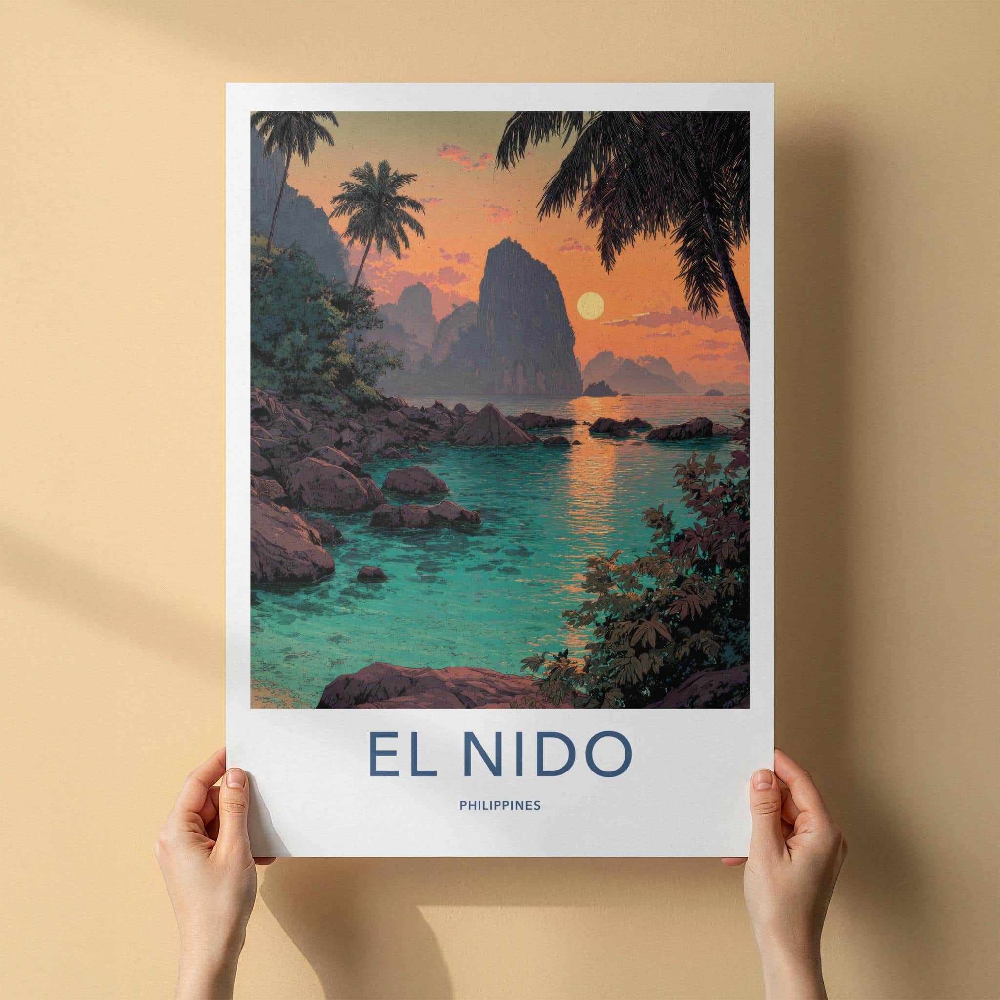 El Nido Poster - Philippines Travel Art - Tropical Bay Sunset Home Decor