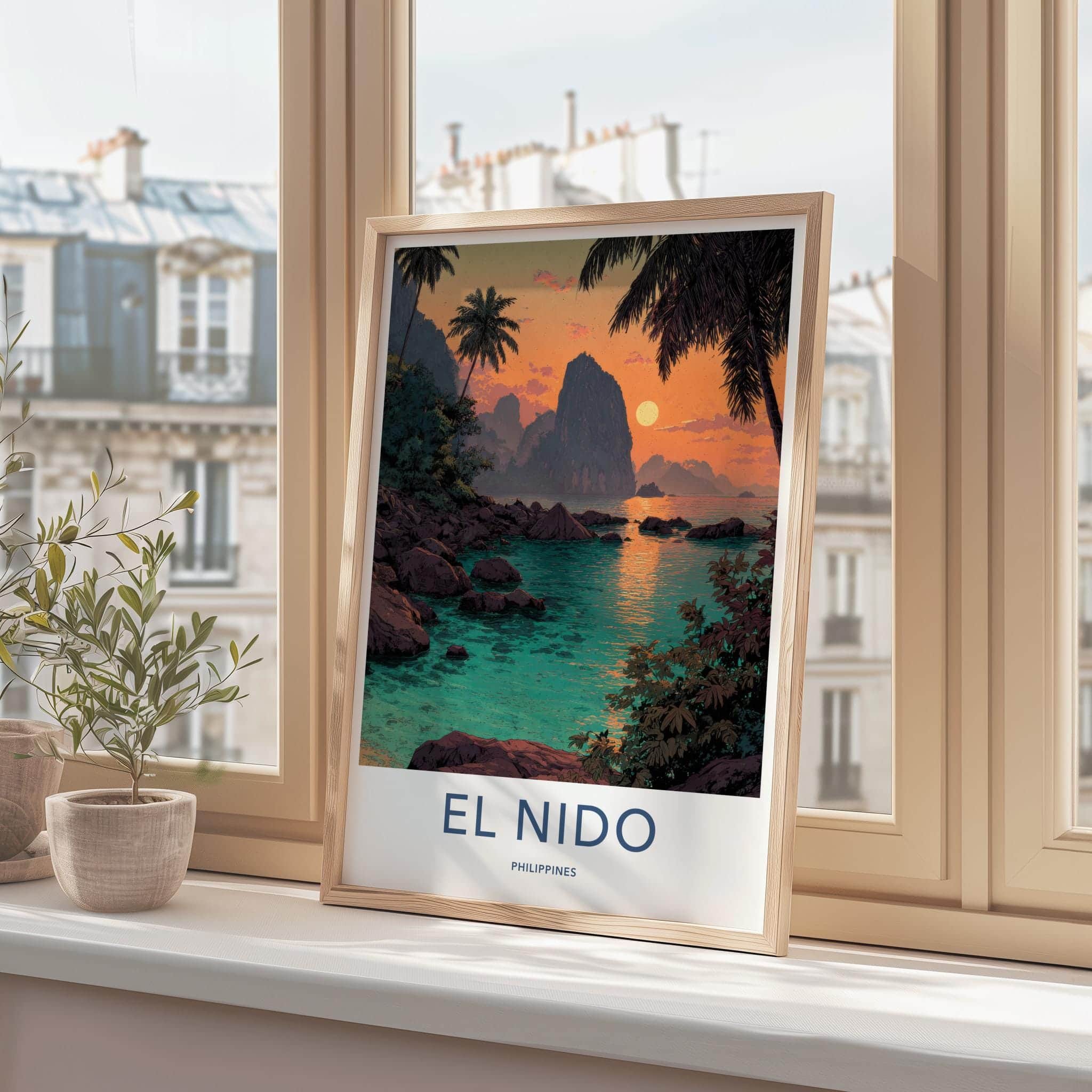 El Nido Poster - Philippines Travel Art - Tropical Bay Sunset Home Decor