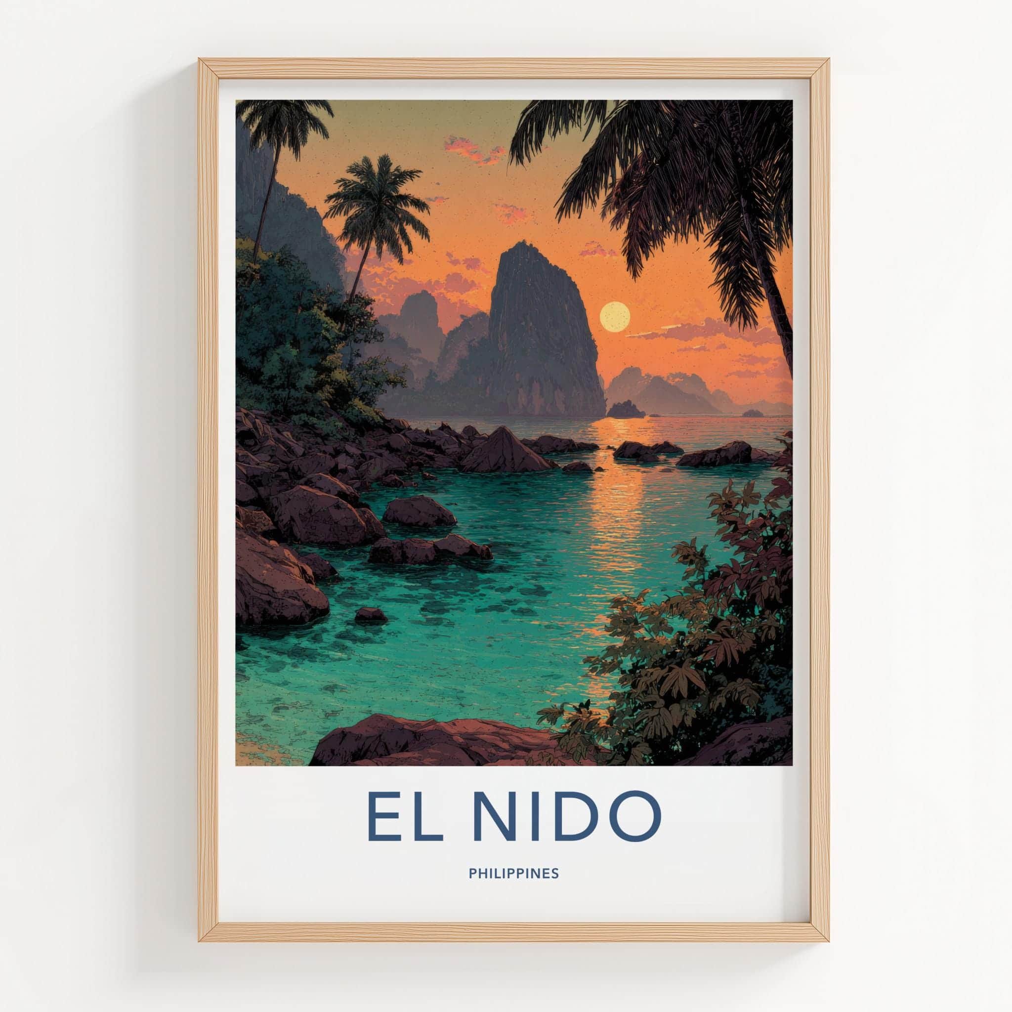 El Nido Poster - Philippines Travel Art - Tropical Bay Sunset Home Decor