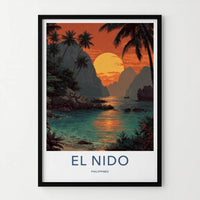 El Nido Poster - Philippines Travel Art - Tropical Island Sunset Home Decor