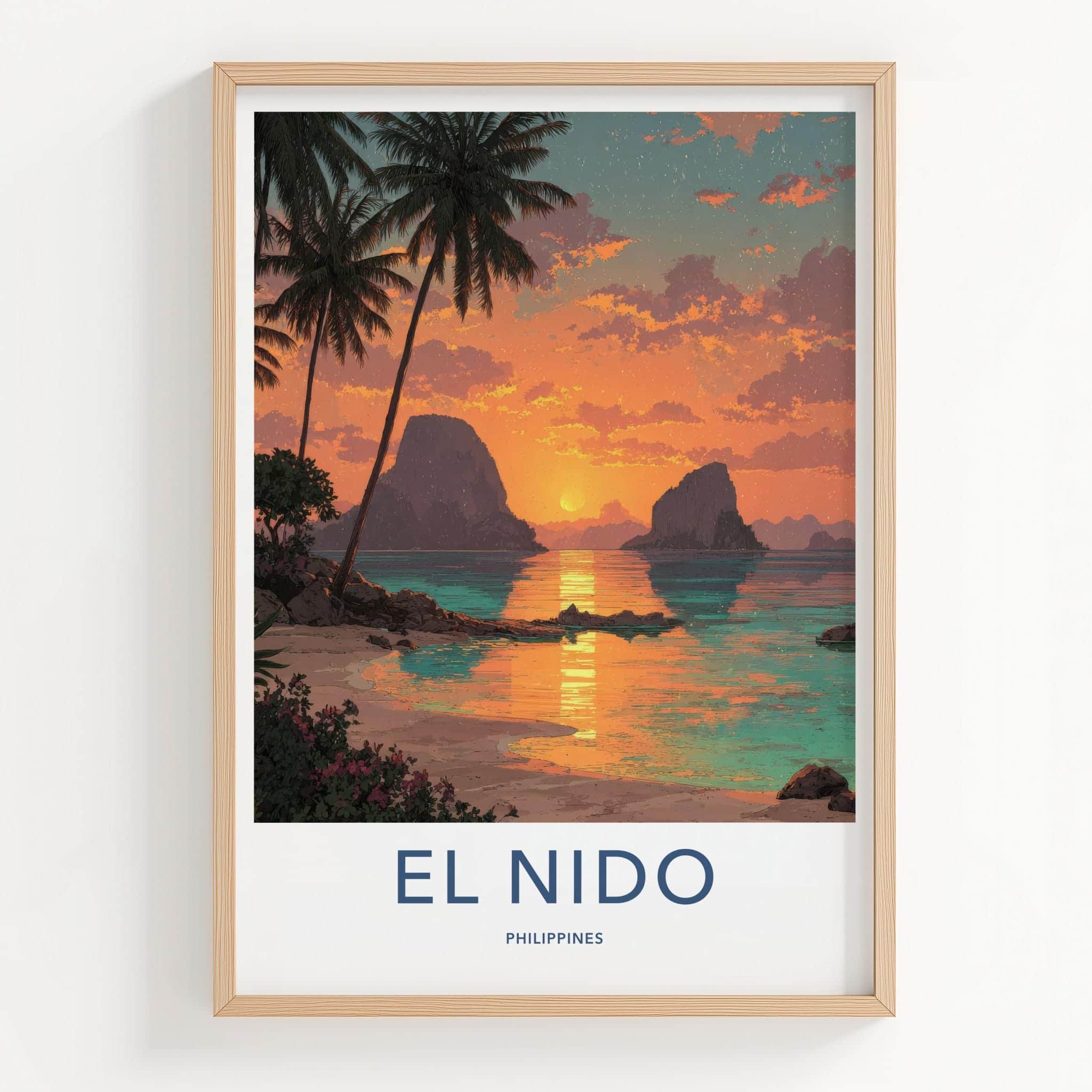 El Nido Poster - Philippines Travel Art - Tropical Island Sunset Wall Decor