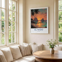 El Nido Poster - Philippines Travel Art - Tropical Island Sunset Wall Decor