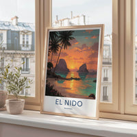 El Nido Poster - Philippines Travel Art - Tropical Island Sunset Wall Decor