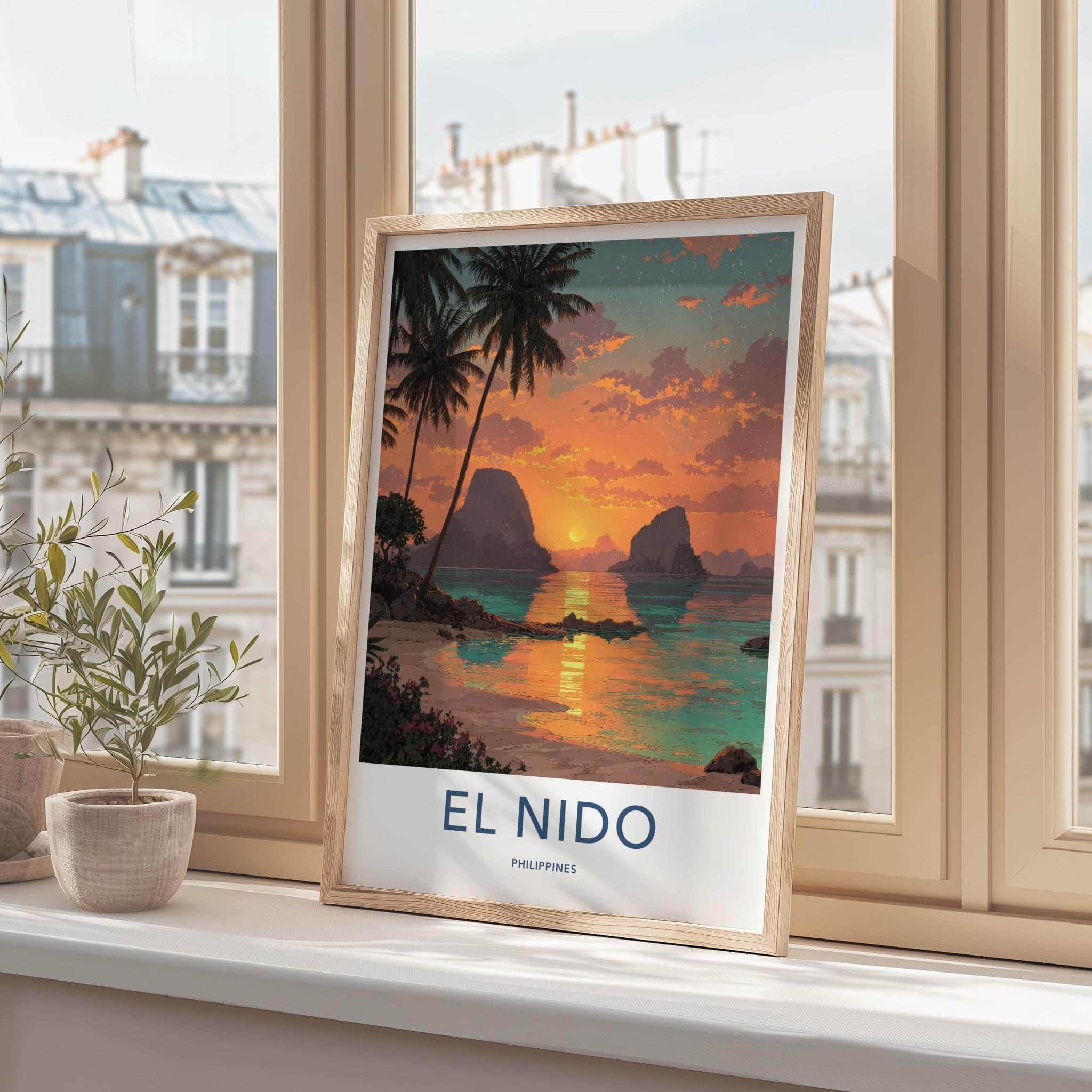 El Nido Poster - Philippines Travel Art - Tropical Island Sunset Wall Decor