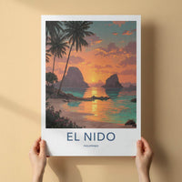 El Nido Poster - Philippines Travel Art - Tropical Island Sunset Wall Decor