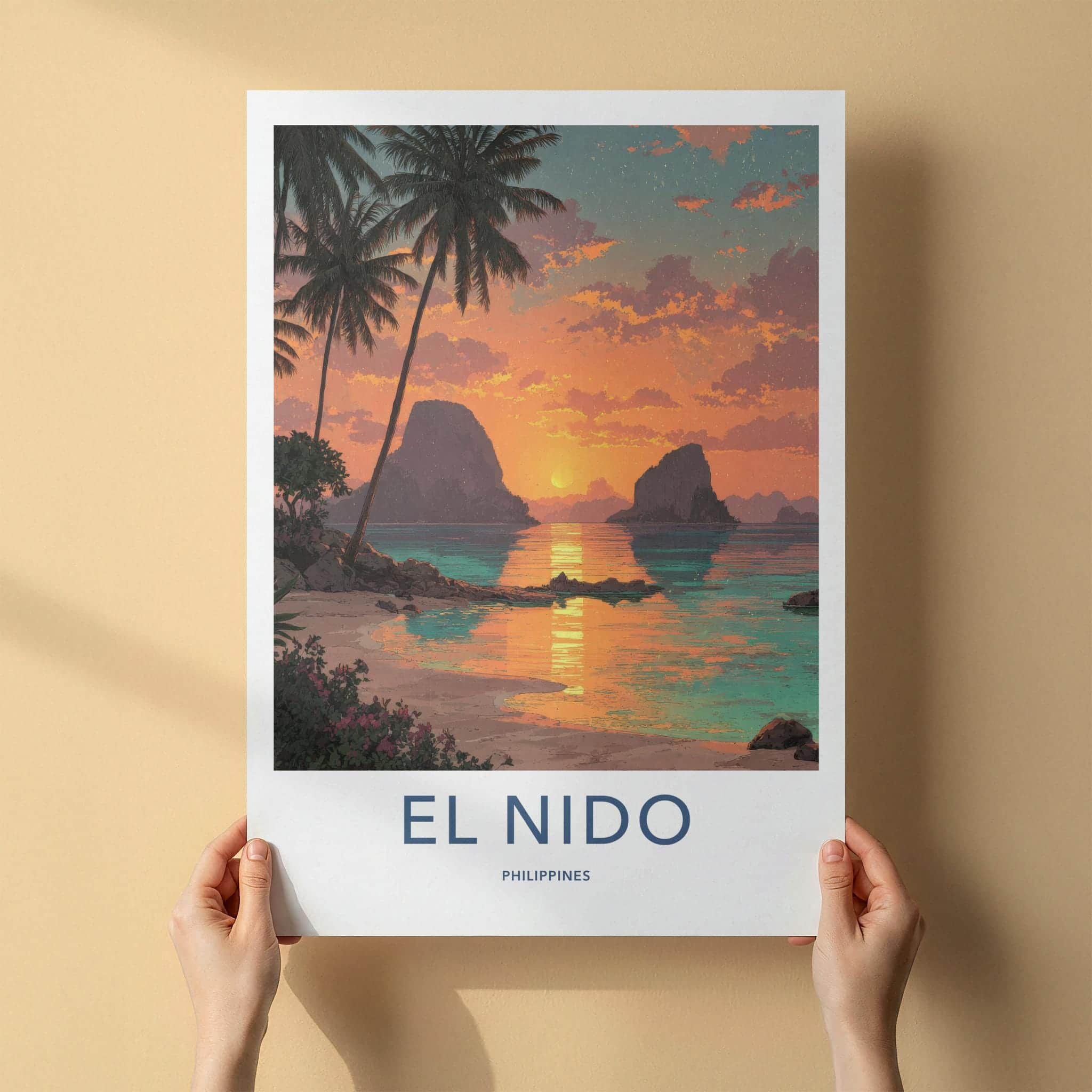 El Nido Poster - Philippines Travel Art - Tropical Island Sunset Wall Decor