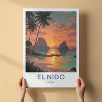 El Nido Poster - Philippines Travel Art - Vibrant Sunset Beach Home Decor