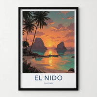 El Nido Poster - Philippines Travel Art - Vibrant Sunset Beach Home Decor