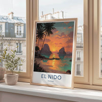 El Nido Poster - Philippines Travel Art - Vibrant Sunset Beach Home Decor