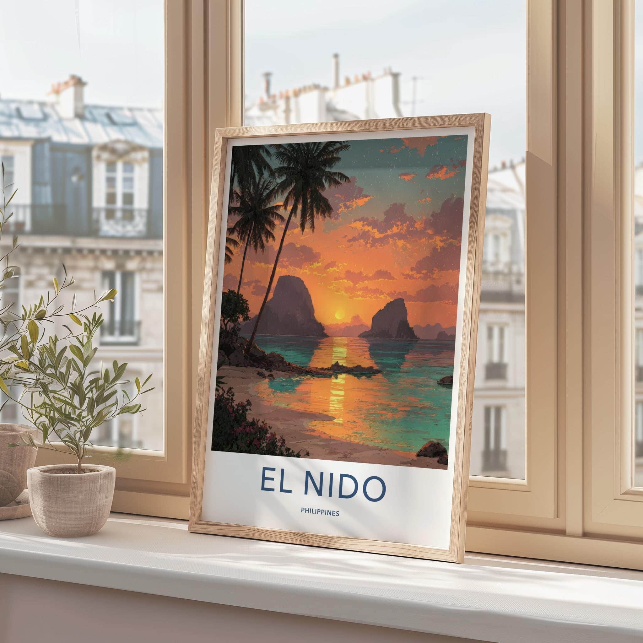 El Nido Poster - Philippines Travel Art - Vibrant Sunset Beach Home Decor