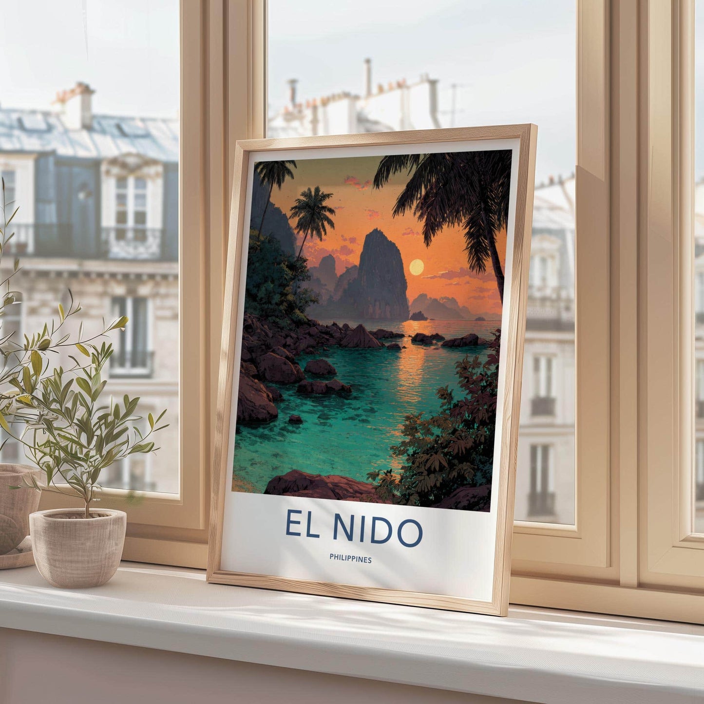 El Nido Poster - Philippines Travel Print - Palm Rock Azure Room Decor