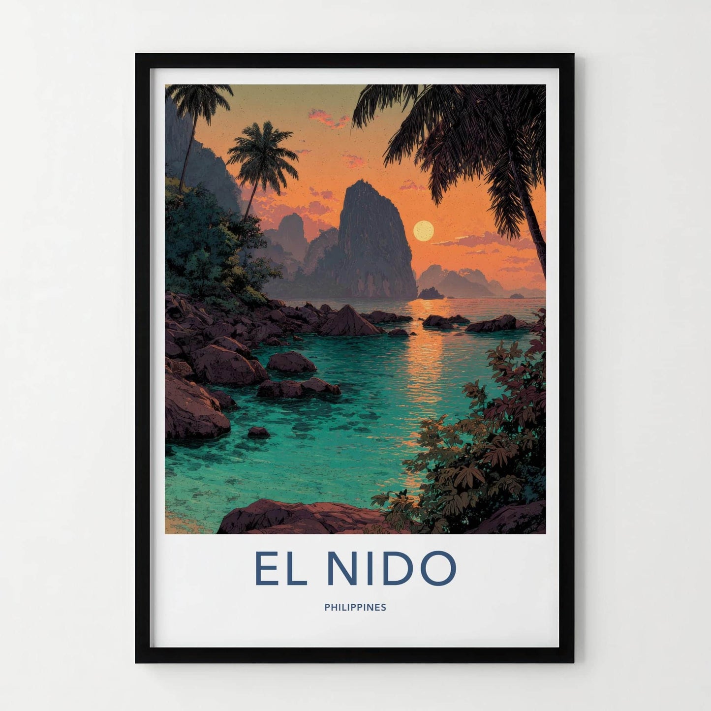El Nido Poster - Philippines Travel Print - Palm Rock Azure Room Decor