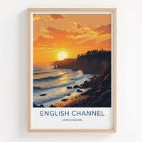 ENGLISH CHANNEL Poster - United Kingdom Art Print - Golden Coastal Sunset Home Decor