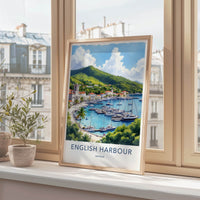 English Harbour Poster - Antigua Travel Print - Marina Yachts Green Hills Home Decor