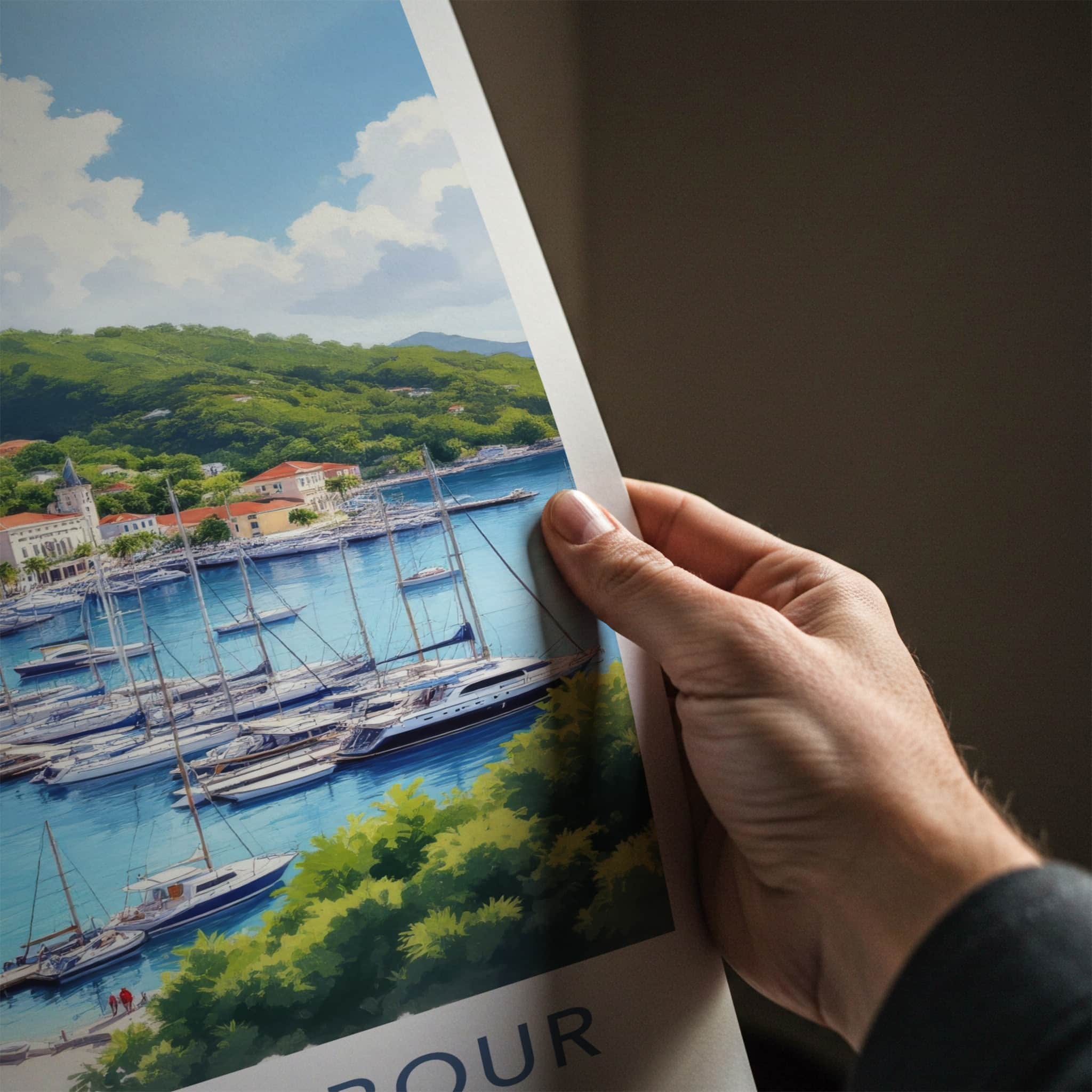 English Harbour Poster - Antigua Travel Print - Marina Yachts Green Hills Home Decor