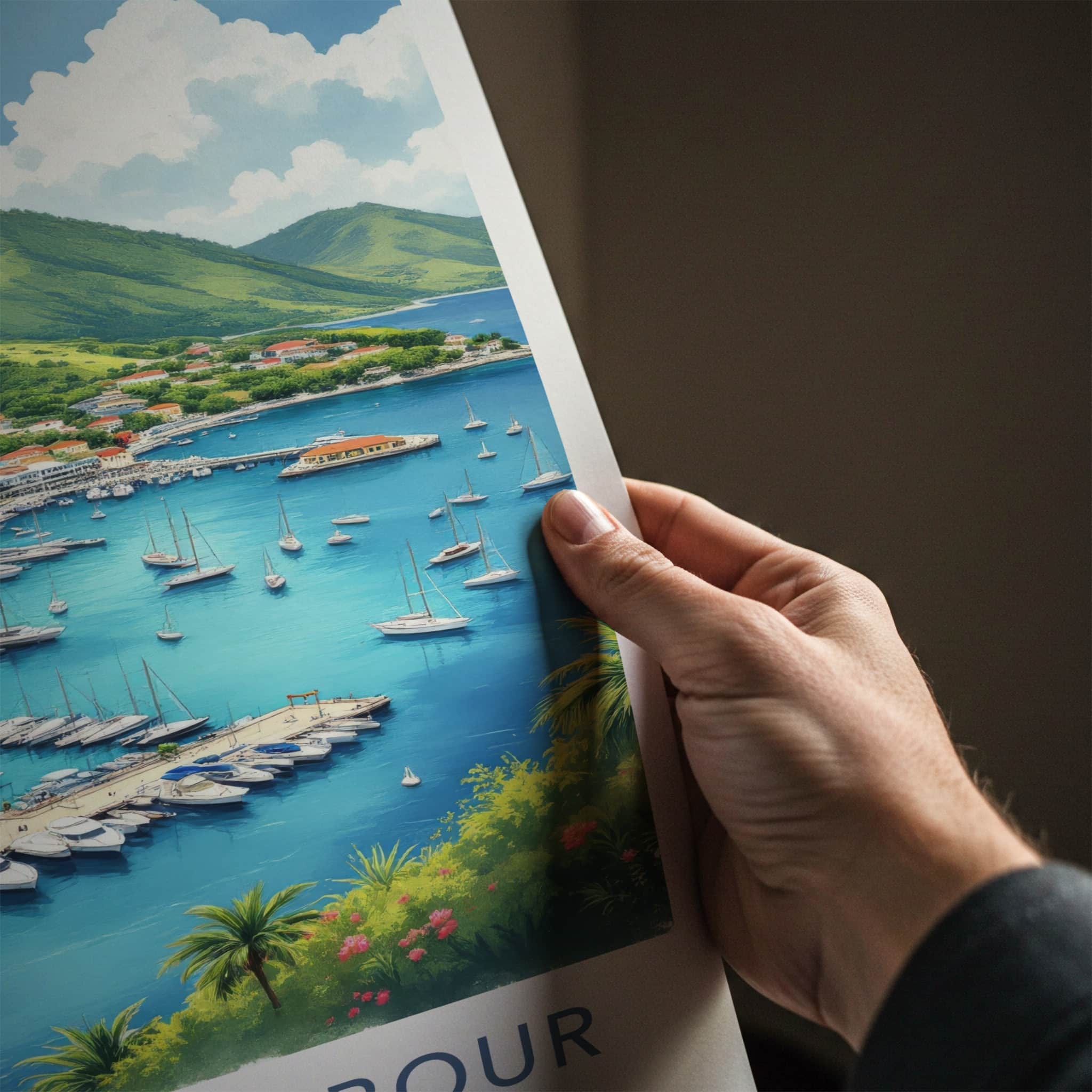 English Harbour Poster - Antigua Travel Print - Vibrant Marina Landscape Wall Decor