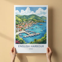 English Harbour Poster - Antigua Travel Print - Vibrant Marina Landscape Wall Decor