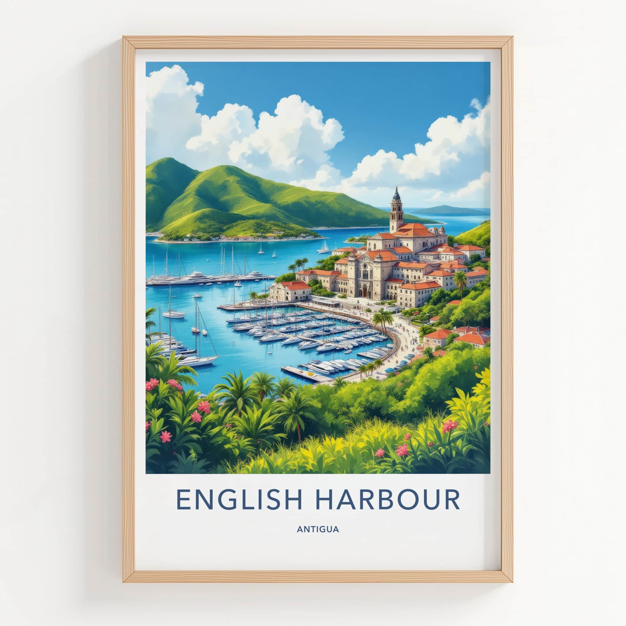 English Harbour Poster - Antigua Wall Art - Lush Tropical Harbor Home Decor