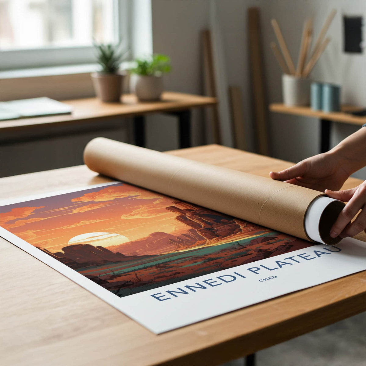 Ennedi Plateau Poster - Chad Travel Art - Majestic Desert Sunset Home Decor