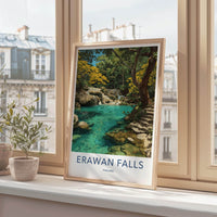 Erawan Falls Poster - Thailand Travel Art - Cascading Pools Green Wall Decor