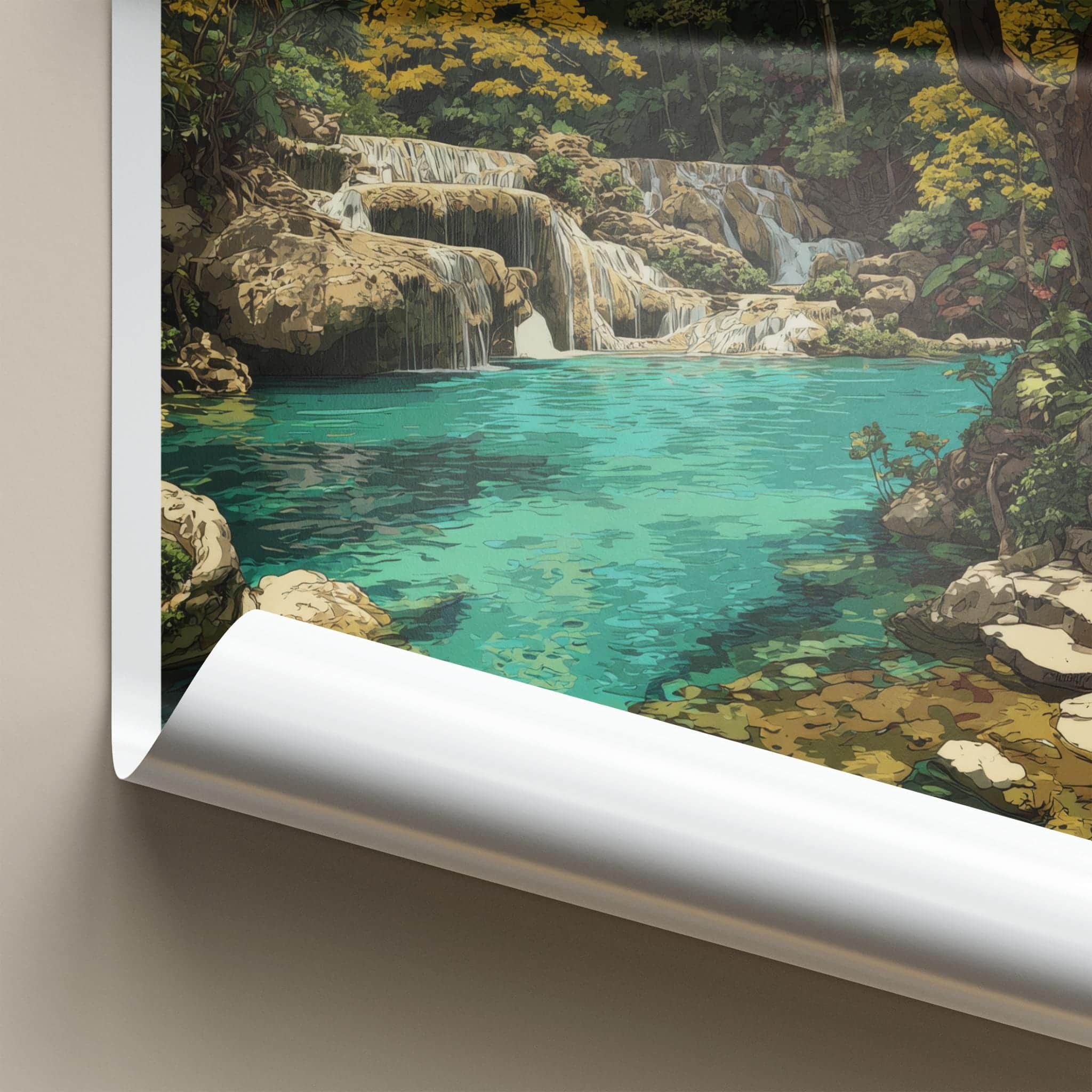 Erawan Falls Poster - Thailand Travel Art - Cascading Pools Green Wall Decor