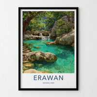 Erawan National Park Poster - Thailand Travel Art - Lush Jungle Waterfalls Home Decor