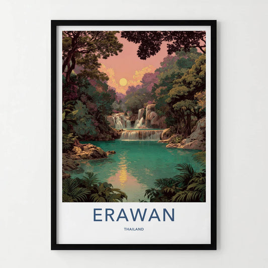 Erawan Poster - Thailand Travel Art - Lush Waterfall Oasis Home Decor