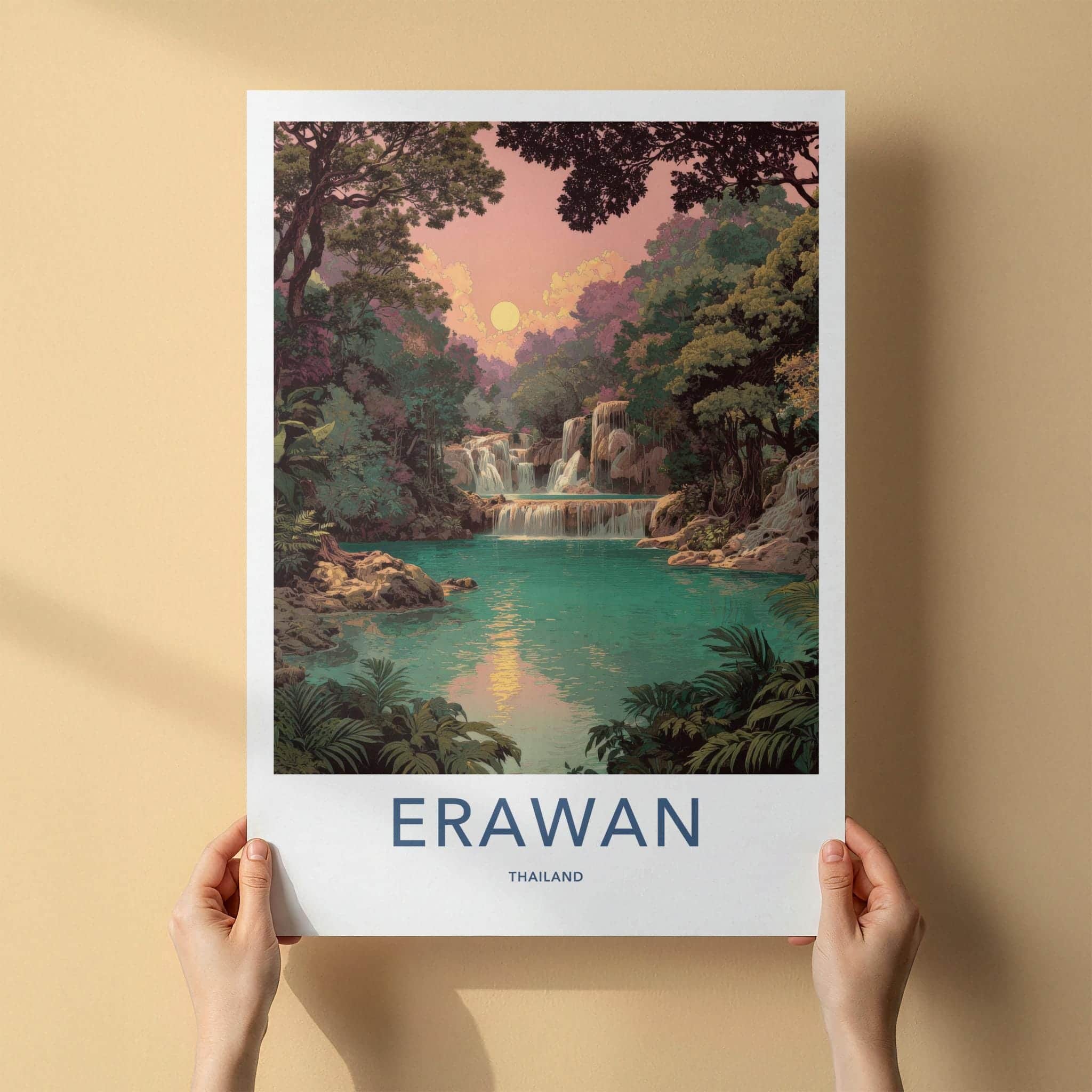 Erawan Poster - Thailand Travel Art - Lush Waterfall Oasis Home Decor