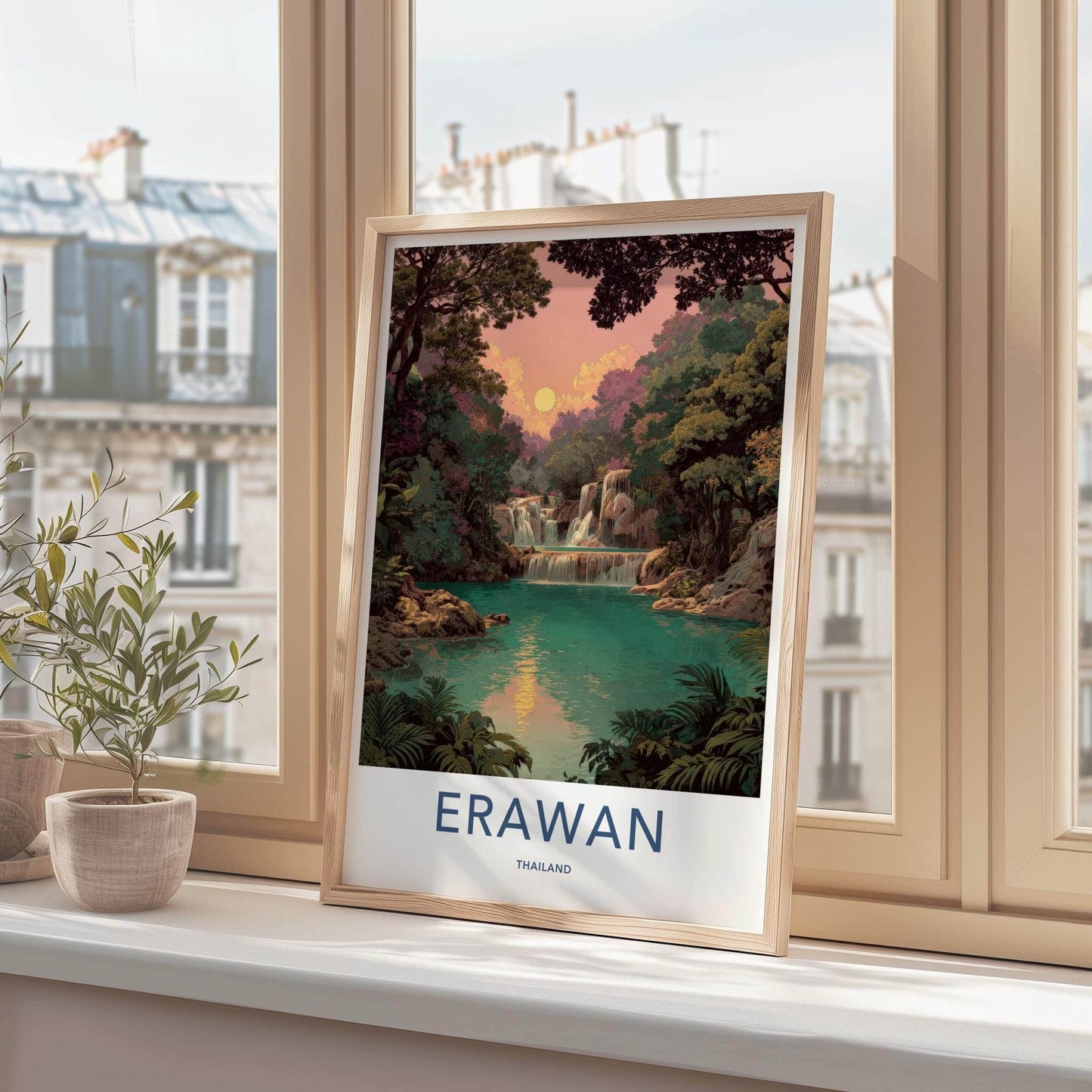 Erawan Poster - Thailand Travel Art - Lush Waterfall Oasis Home Decor