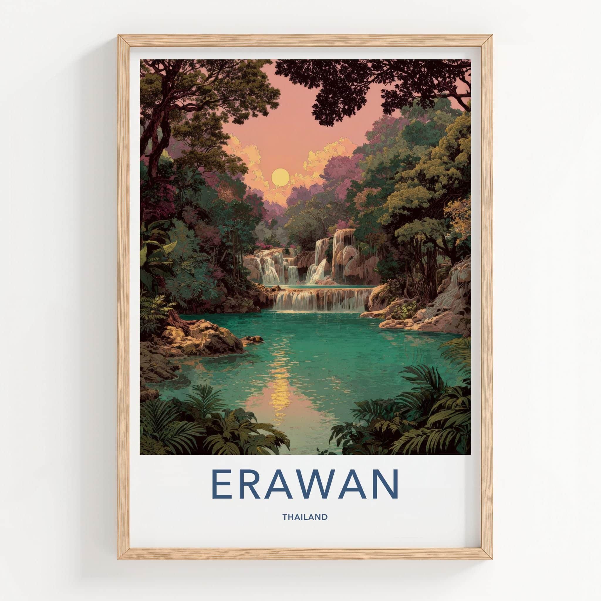 Erawan Poster - Thailand Travel Art - Lush Waterfall Oasis Home Decor
